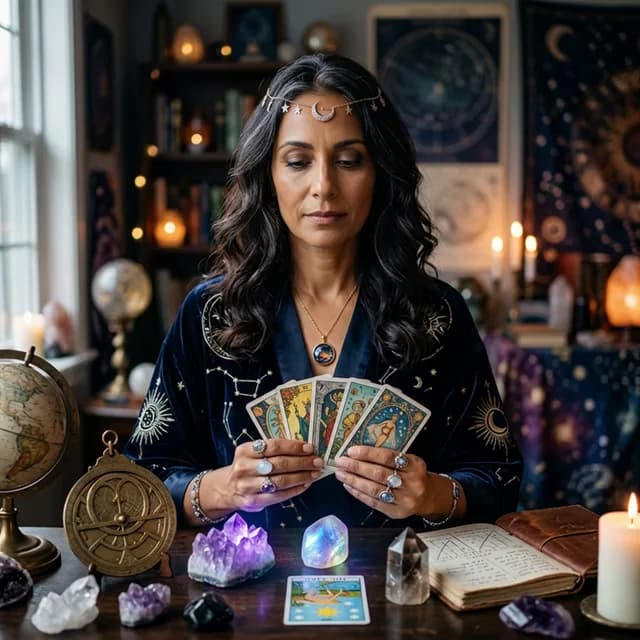 Celestia with her cosmic tools, ready to guide your journey